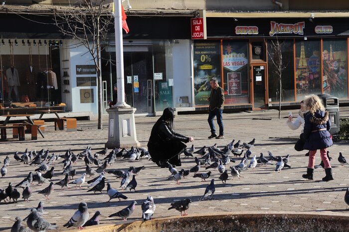 Mädchen in Timisoara mit Tauben