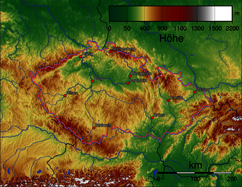 Topographische Karte von Tschechien