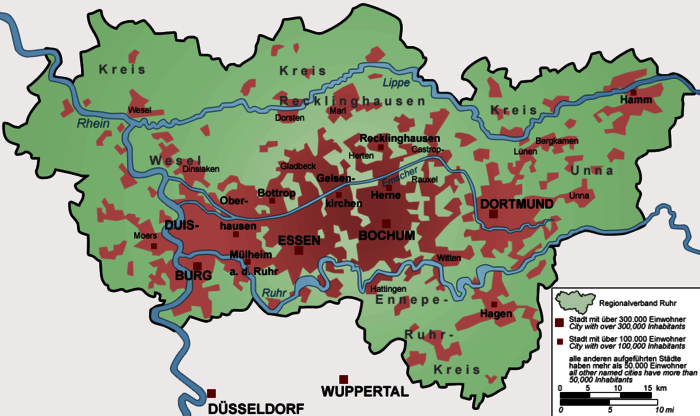 Ruhrgebiet Karte mit Städten