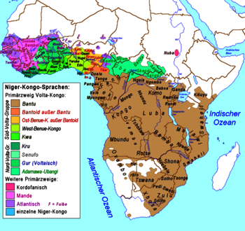 Verbreitung der Niger-Kongo-Sprachen und ihrer Untergruppen