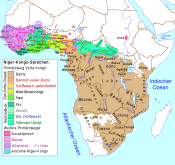 Verbreitung der Niger-Kongo-Sprachen und ihrer Untergruppen