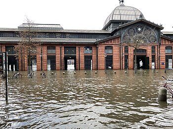 Fischmarkt in Hamburg unter Wasser im Januar 2022
