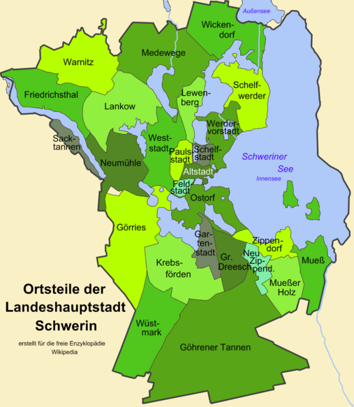 Karte der Ortsteile von Schwerin