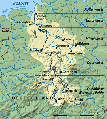Karte, Einzugsgebiet Weser