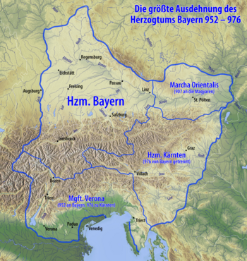 Karte des Herzogtums Bayern im 10. Jahrhundert