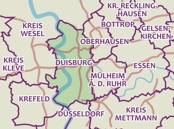 Lage von Duisburg im Ruhrgebiet