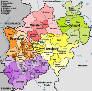 Karte Nordrhein-Westfalen Regierungsbezirke
