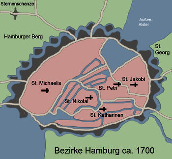 Karte Bezirke Hamburg um 1700