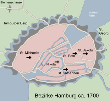 Karte Bezirke Hamburg um 1700