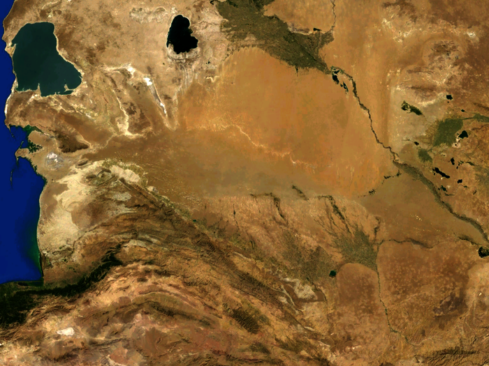 Luftbild der Wüste Karakum