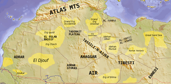 Karte der Sahara mit Sanddünen (Ergs)