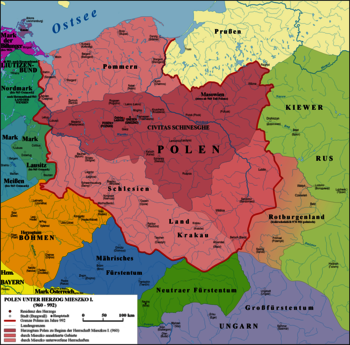 Karte Polens unter der Herrschaft von Mieszko I. (960 - 992)