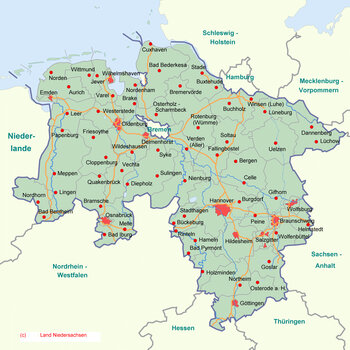 Lage von Braunschweig in Niedersachsen