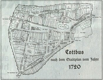 Erster Stadtplan von Cottbus