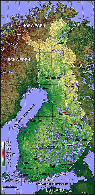 Topografische Karte von Finnland