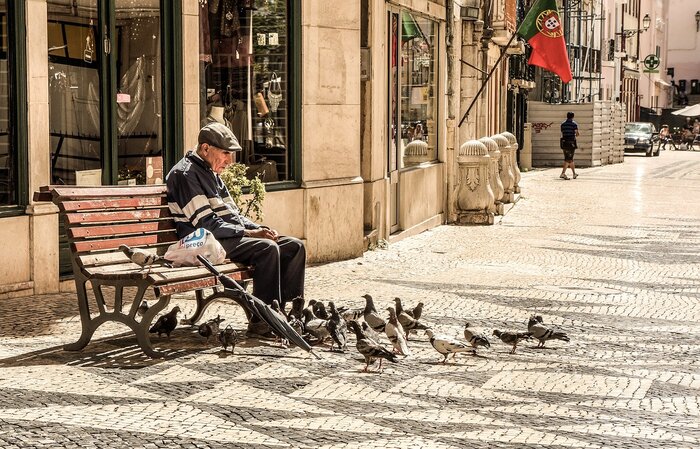 Taubenfütterung in Portugal