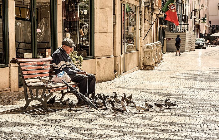 Taubenfütterung in Portugal