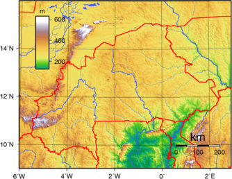 Topografische Karte von Burkina Faso Topografie von Burkina Faso