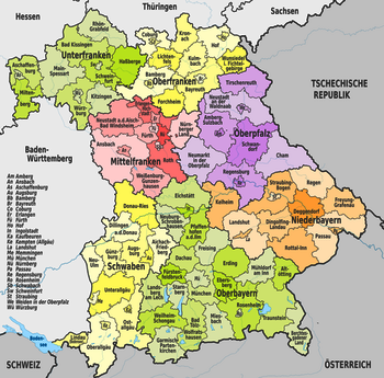 Verwaltungsbezirke und Nachbarländer Bayerns