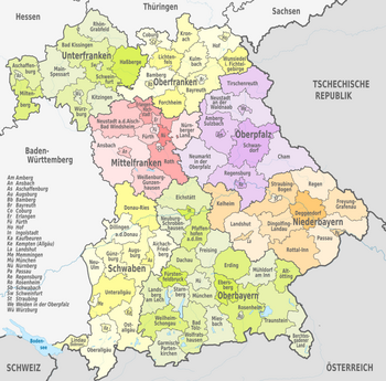 Verwaltungsbezirke und Nachbarländer Bayerns