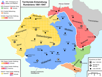 Entwicklung des rumänischen Territoriums zwischen 1861 und 1947