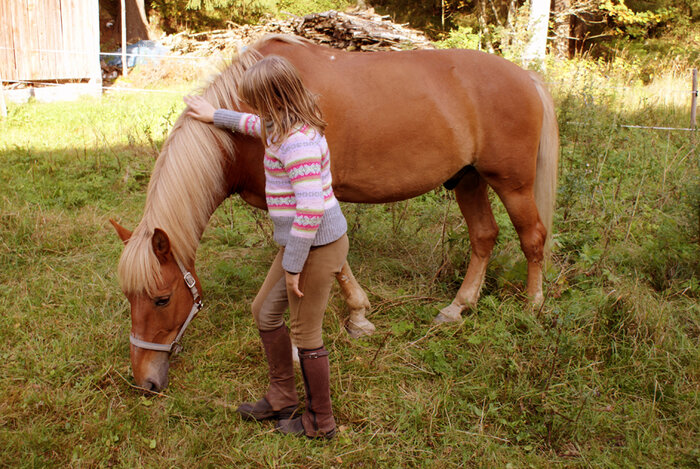 Finnisches Mädchen mit Pferd