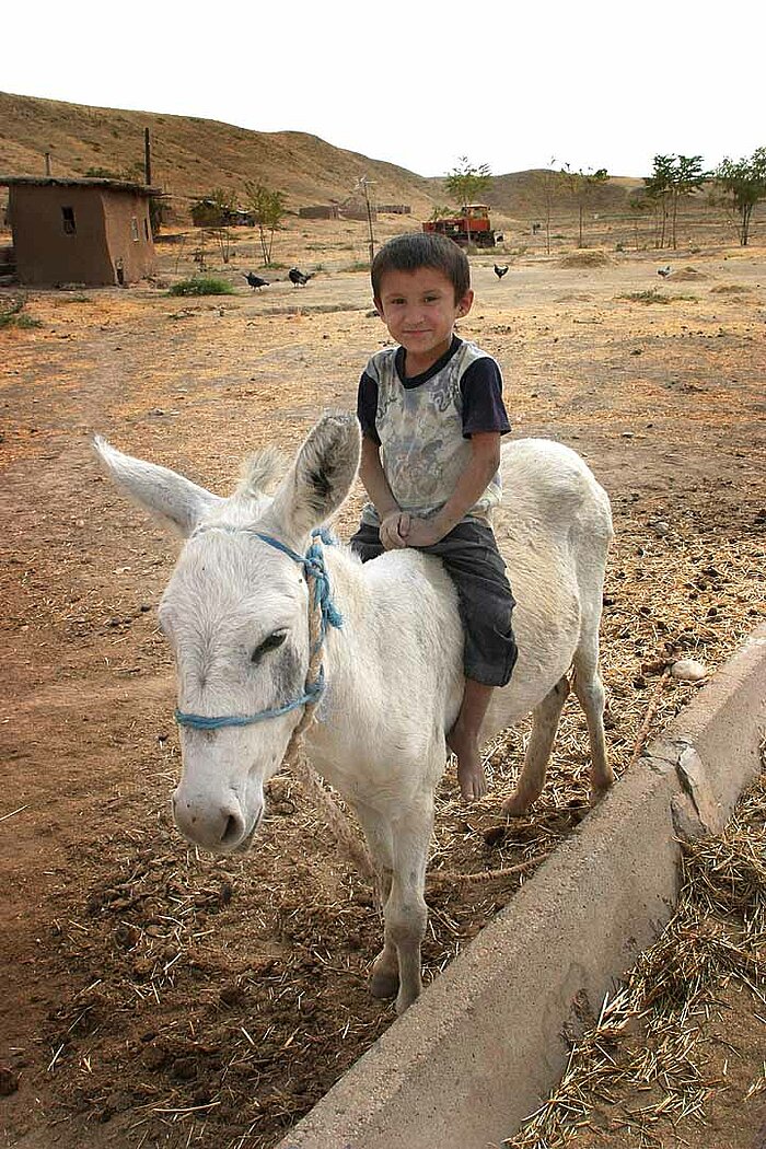 Junge auf Esel in Tadschikistan