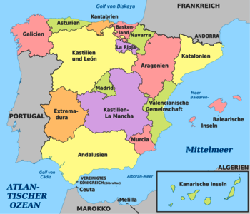 Karet Spanien Regionen