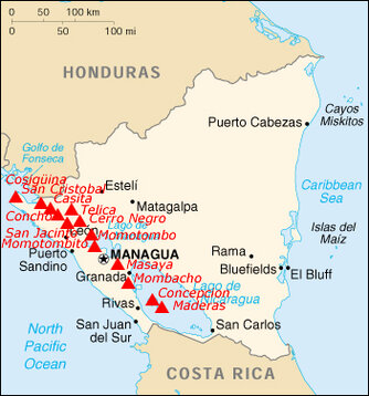 Lage der Vulkane in Nicaragua