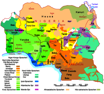Verteilung der Sprachen in Benin (links)