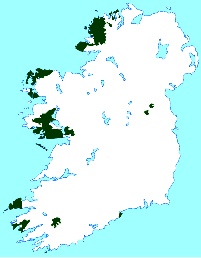 Karte von Irlands Gaeltachaí