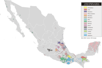 Karte der meist gesprochenen indigenen Sprachen in Mexiko