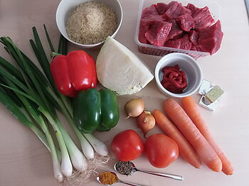 Zutaten Jollof-Reis mit Rindfleisch