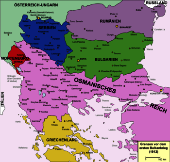Grenzen 1912 vor dem Ersten Balkankrieg