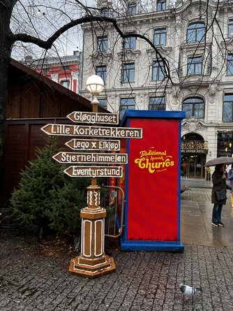 Wegweiser auf dem Weihnachtsmarkt in Oslo