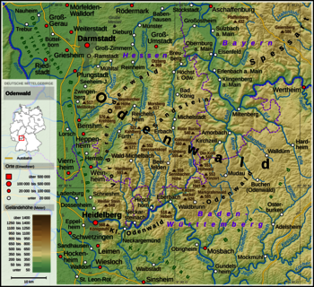 Karte topographisch Odenwald