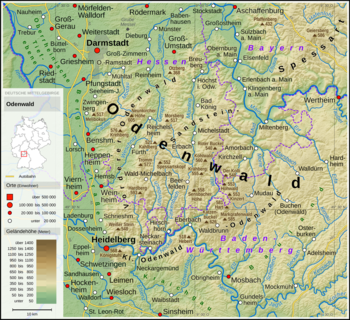 Karte topographisch Odenwald