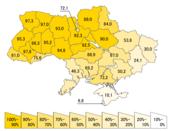 Verbreitung der ukrainischen Sprache in der Ukraine nach der offiziellen Statistik 2001