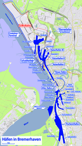 Karte der Häfen in Bremerhaven