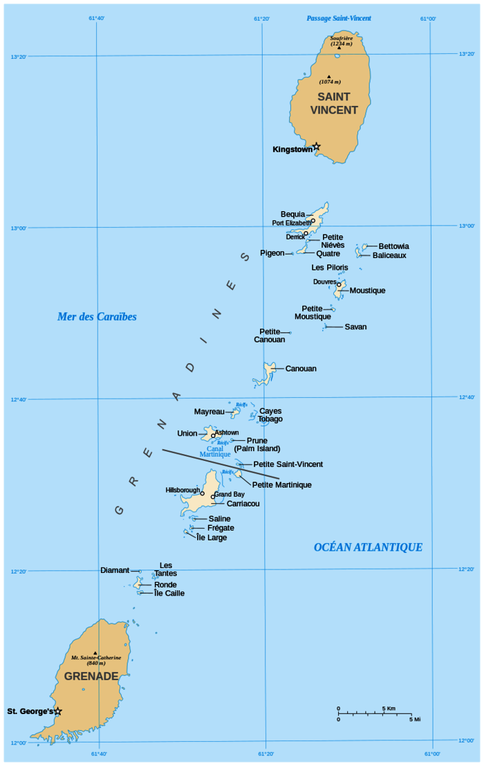 Karte der Grenadinen