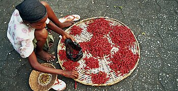Mädchen verkauft Chilischoten in Togo