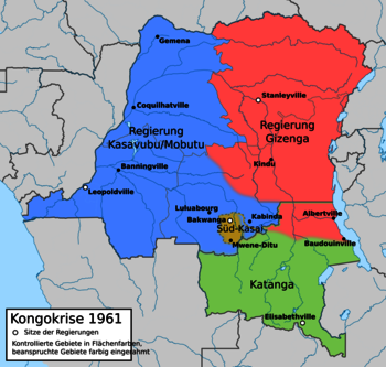 Machtbereiche während der Kongo-Krise