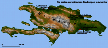 Karte mit ersten europäischen Siedlungen auf Hispaniola