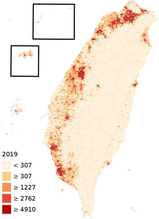 Bevölkerungsdichte in Taiwan