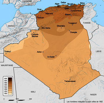 Chronologische Karte der Eroberung und des von Frankreich beherrschten Algeriens