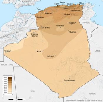 Chronologische Karte der Eroberung und des von Frankreich beherrschten Algeriens