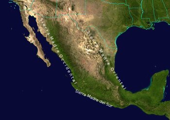 Satellitenbild von Mexiko mit Kennzeichnung der Sierra Madres
