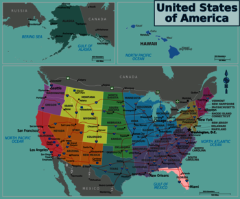 Karte Regionen und Städte der USA