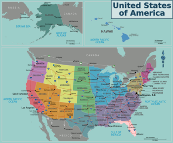 Karte Regionen und Städte der USA