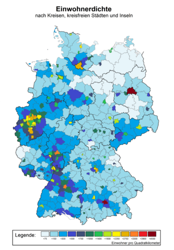 Karte der Einwohnerdichte in Deutschland